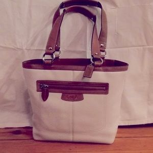 Coach handbag white leather with tan trim